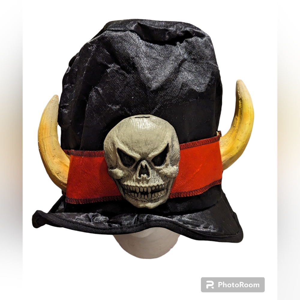 Vintage Paper Magic Group Skeleton Halloween Costume Black Top Hat W/Horns